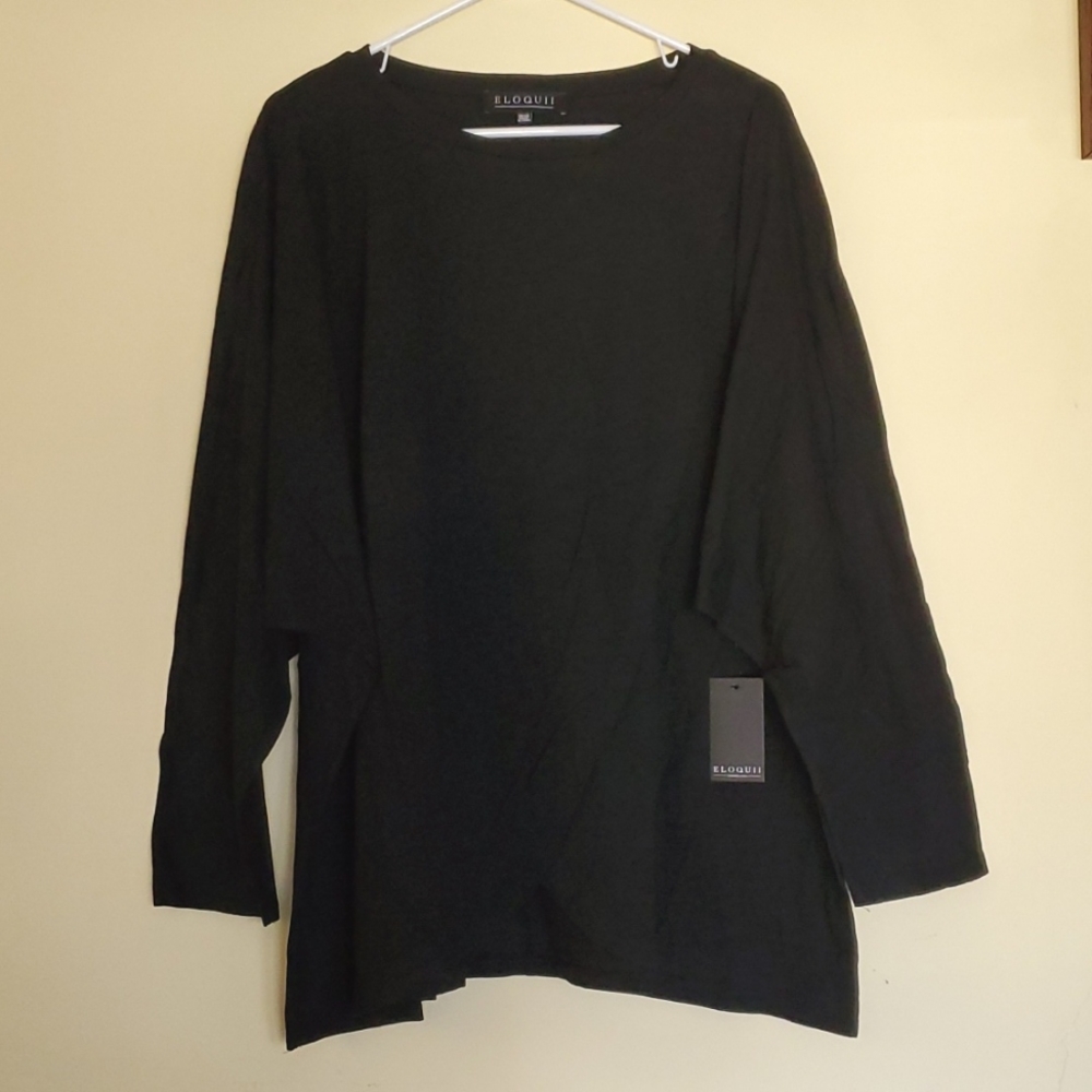 Eloquii Black Tee w/Poplin Panel NWT Size 26/28